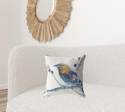 18” Blue White Robin Suede Throw Pillow