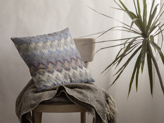 16” Blue Gray Hatch Decorative Suede Throw Pillow