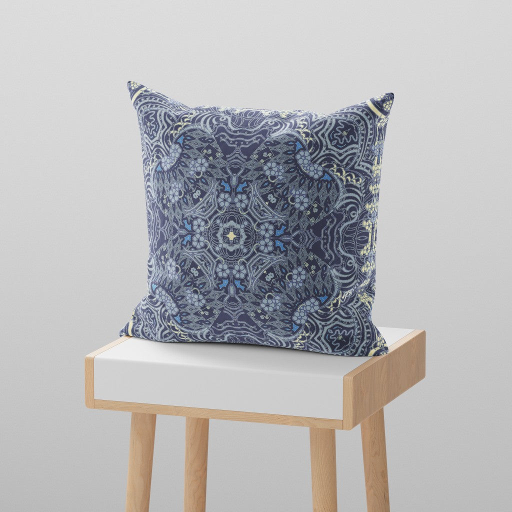 16” Indigo Boho Ornate Suede Throw Pillow