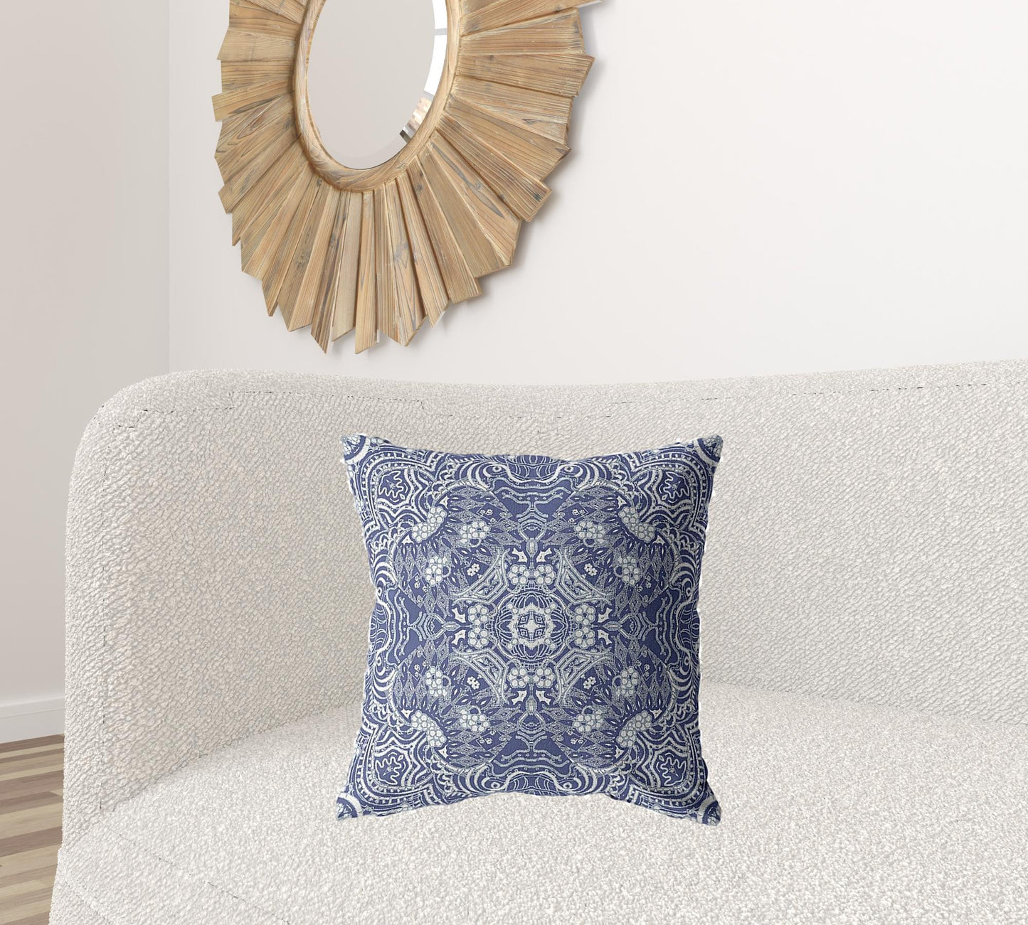 18” Indigo White Boho Ornate Suede Throw Pillow