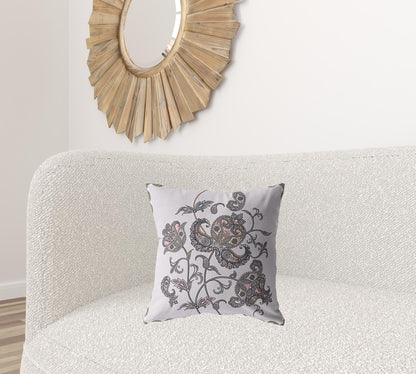 18” Gray White Wildflower Suede Throw Pillow