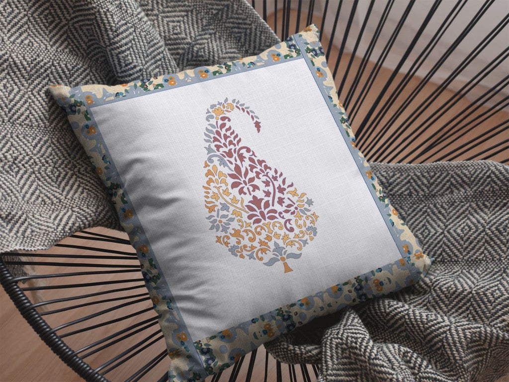 16” Red White Paisley Suede Decorative Throw Pillow