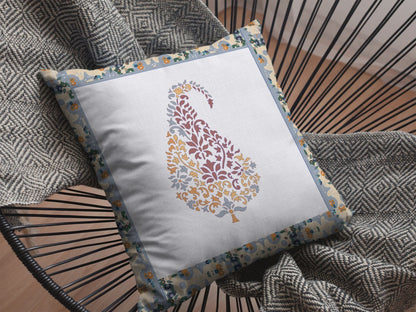 16” Red White Paisley Suede Decorative Throw Pillow