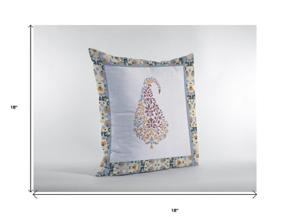 18” Red White Paisley Suede Decorative Throw Pillow