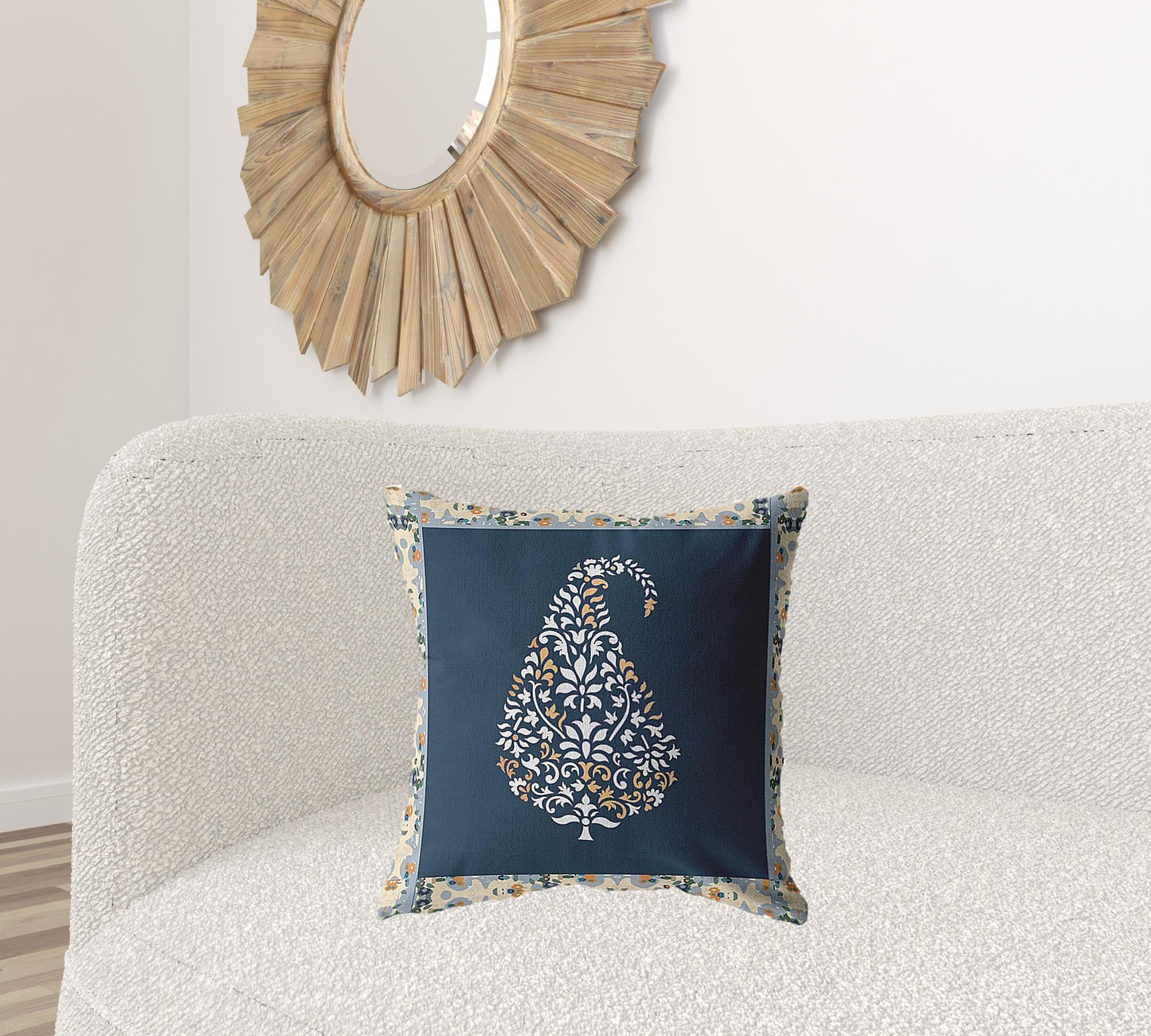 18” Orange Navy Paisley Suede Decorative Throw Pillow