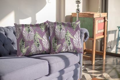 16” White Purple Tropical Leaf Suede Throw Pillow
