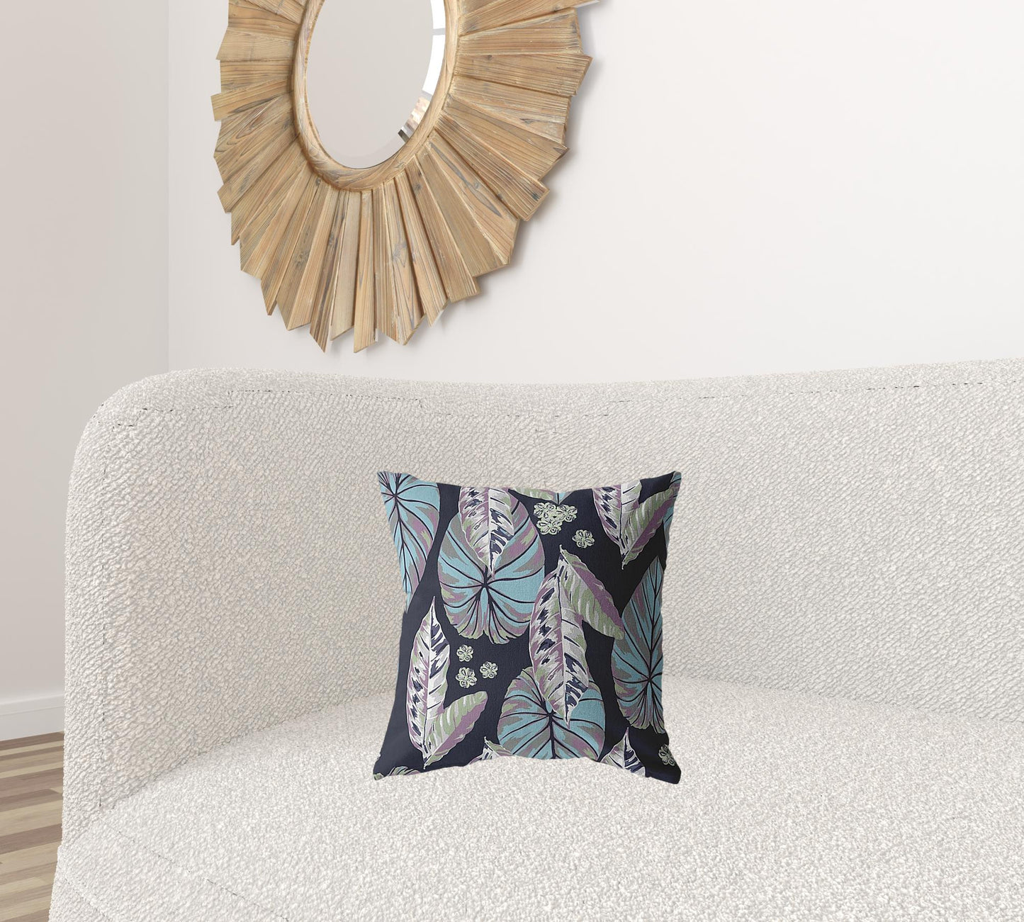 16” Blue Purple Tropical Leaf Suede Throw Pillow
