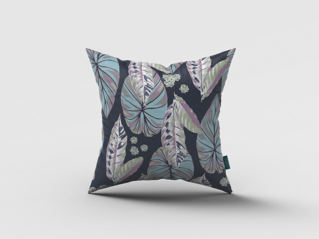 18” Blue Purple Tropical Leaf Suede Throw Pillow