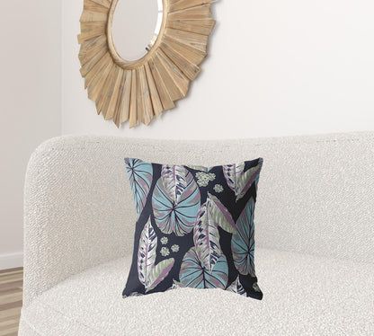 18” Blue Purple Tropical Leaf Suede Throw Pillow