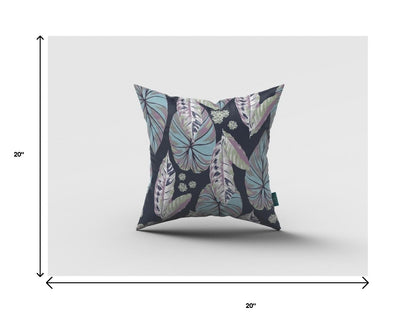18” Blue Purple Tropical Leaf Suede Throw Pillow