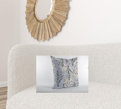 16” Blue Purple Tropical Leaf Suede Throw Pillow