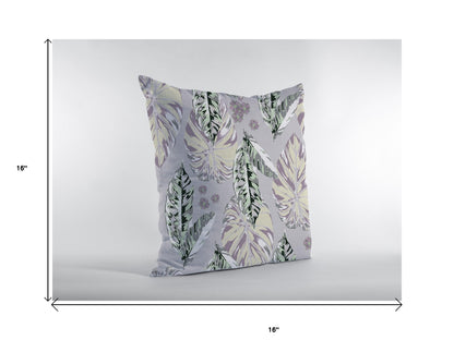 16” Blue Purple Tropical Leaf Suede Throw Pillow