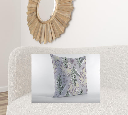 18” Blue Purple Tropical Leaf Suede Throw Pillow