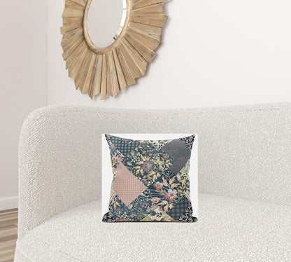 16" Green Peach Floral Zippered Suede Throw Pillow