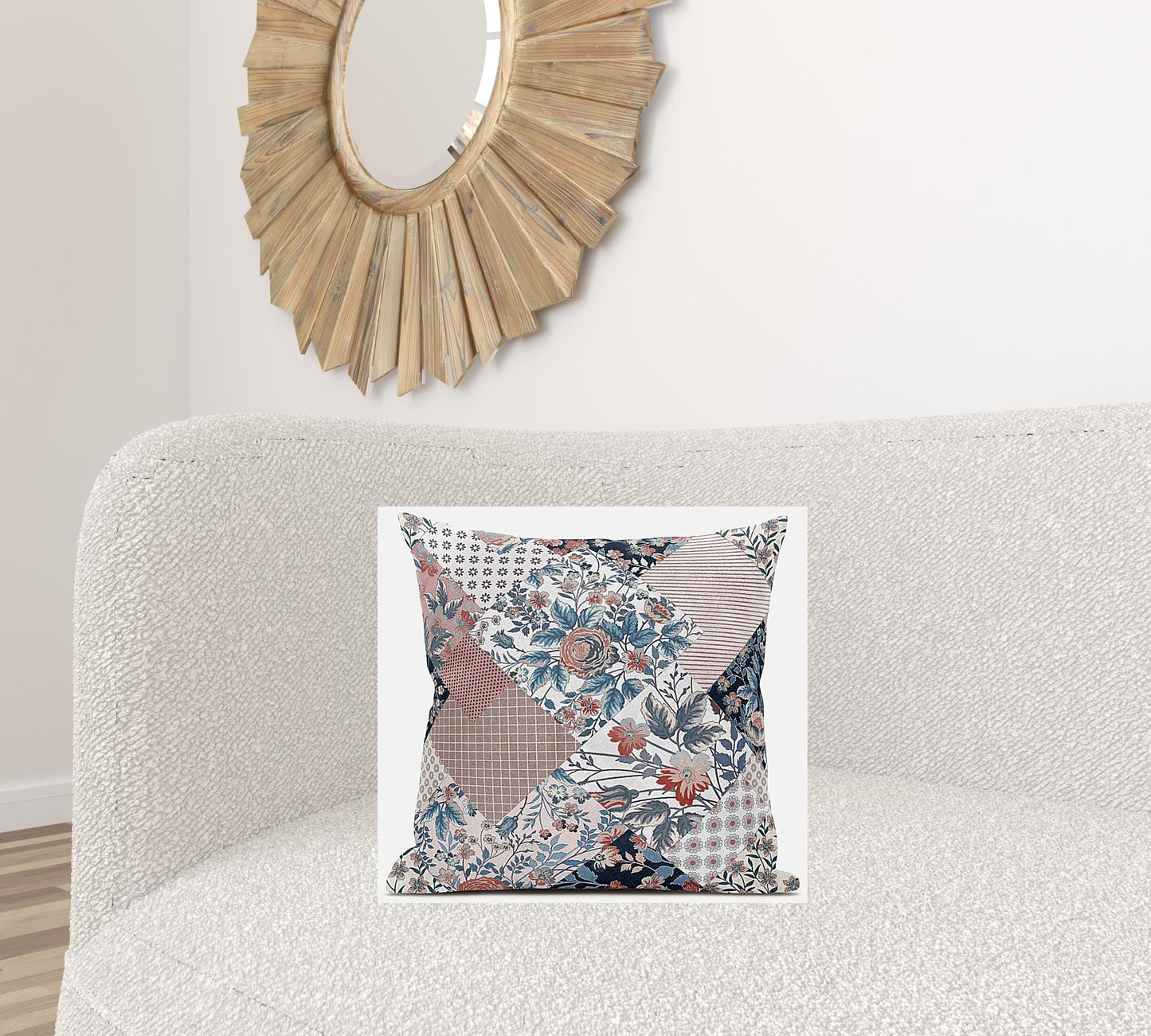 18" White Pink Floral Zippered Suede Throw Pillow