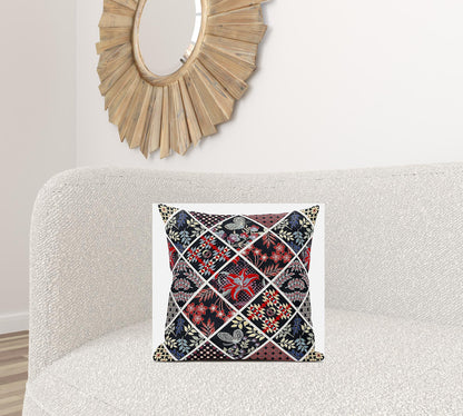 18” Black Red Patch Suede Zippered Throw Pillow