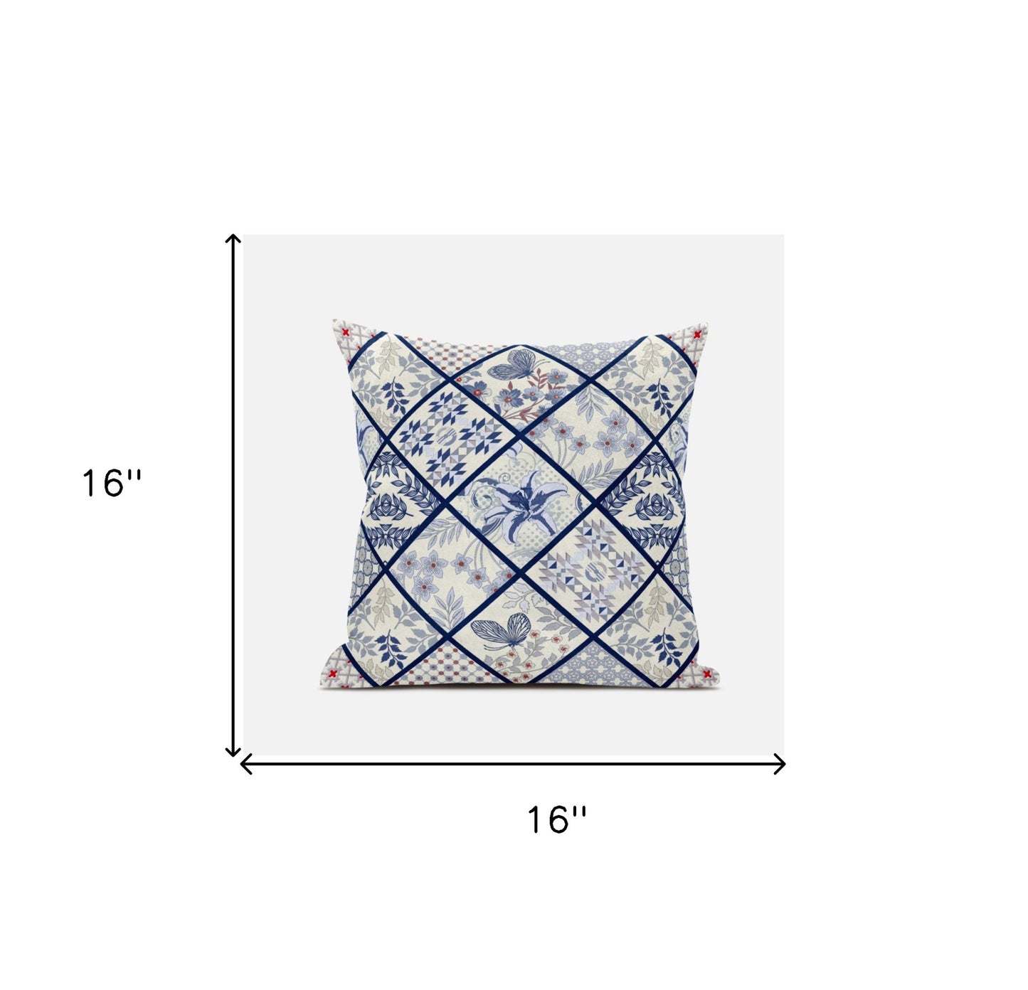 16” White Navy Patch Suede Zippered Throw Pillow