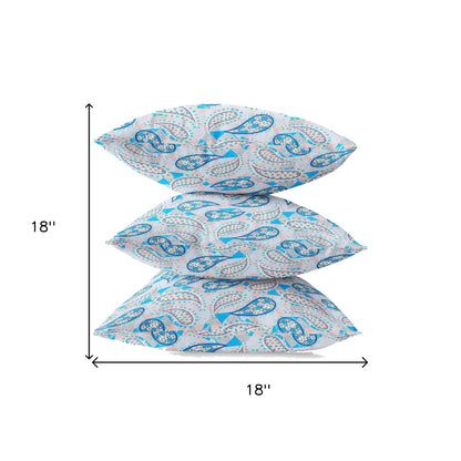 18” Blue Peach Boho Paisley Zippered Suede Throw Pillow