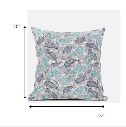 16” Gray Green Boho Paisley Zippered Suede Throw Pillow