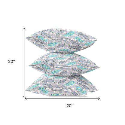 18” Gray Green Boho Paisley Zippered Suede Throw Pillow