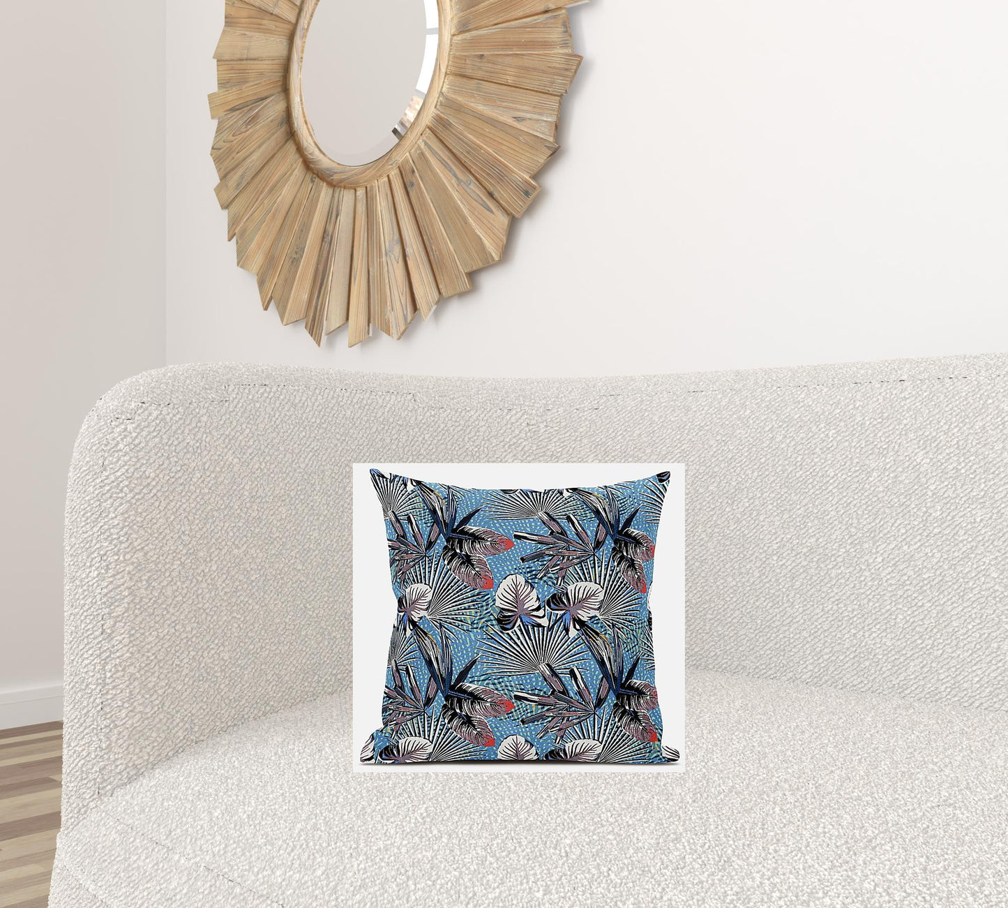 16” Black Blue Tropical Zippered Suede Throw Pillow