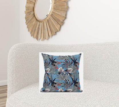 18” Black Blue Tropical Zippered Suede Throw Pillow