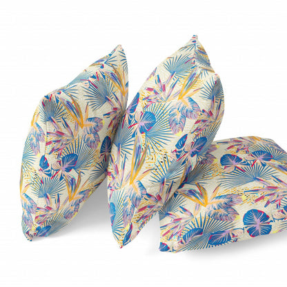 16” Blue Cream Tropical Zippered Suede Throw Pillow