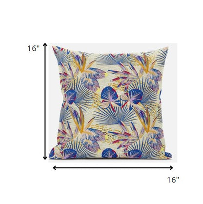 16” Blue Cream Tropical Zippered Suede Throw Pillow