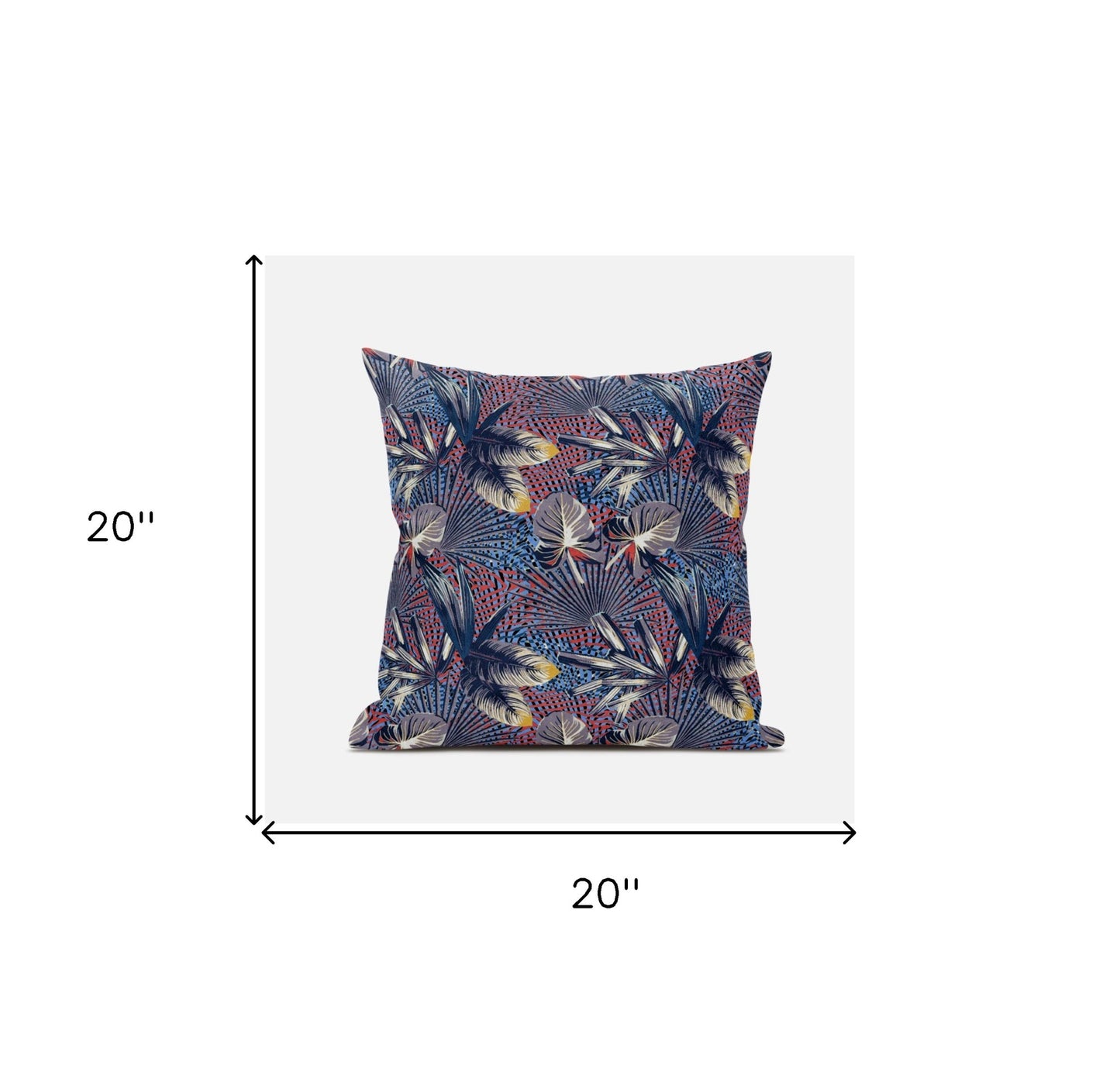 18” Indigo Red Tropical Zippered Suede Throw Pillow