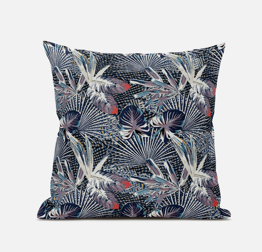16” Purple Indigo Tropical Zippered Suede Throw Pillow