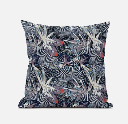 18” Purple Indigo Tropical Zippered Suede Throw Pillow
