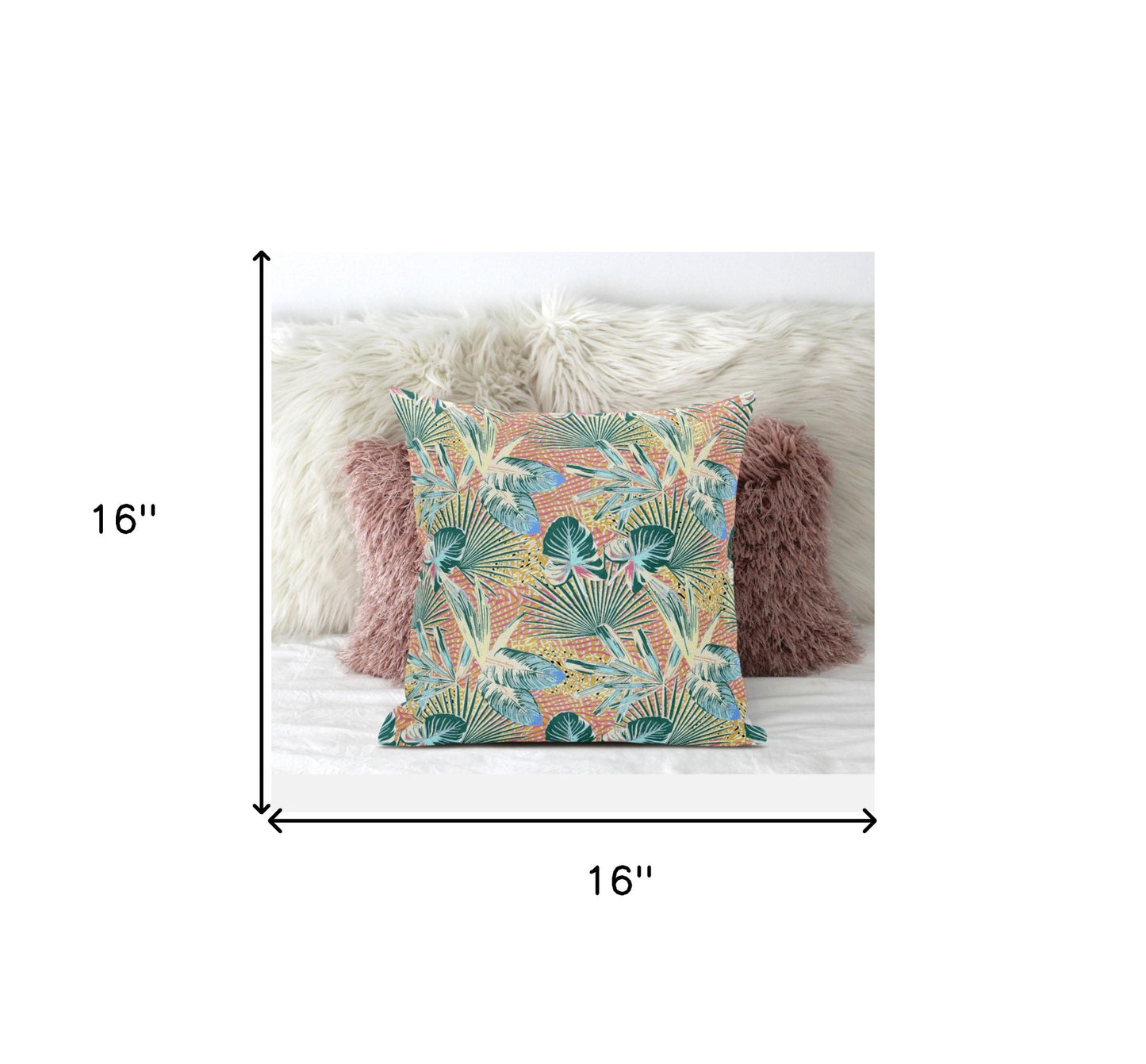 16” Blue Peach Tropical Zippered Suede Throw Pillow