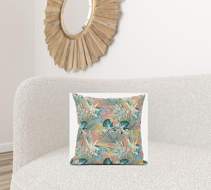 18” Blue Peach Tropical Zippered Suede Throw Pillow