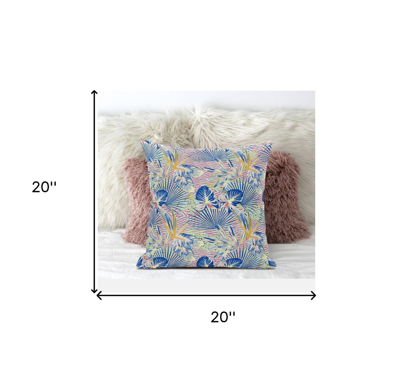 18” Blue Pink Tropical Zippered Suede Throw Pillow