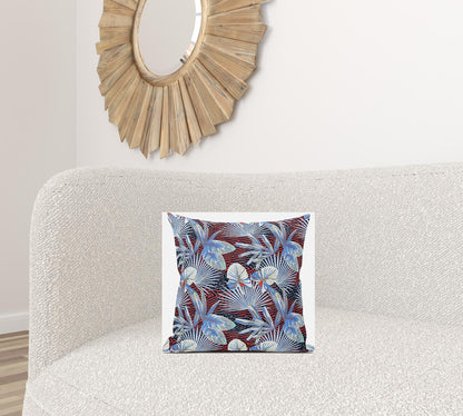 16” Blue Red Tropical Zippered Suede Throw Pillow