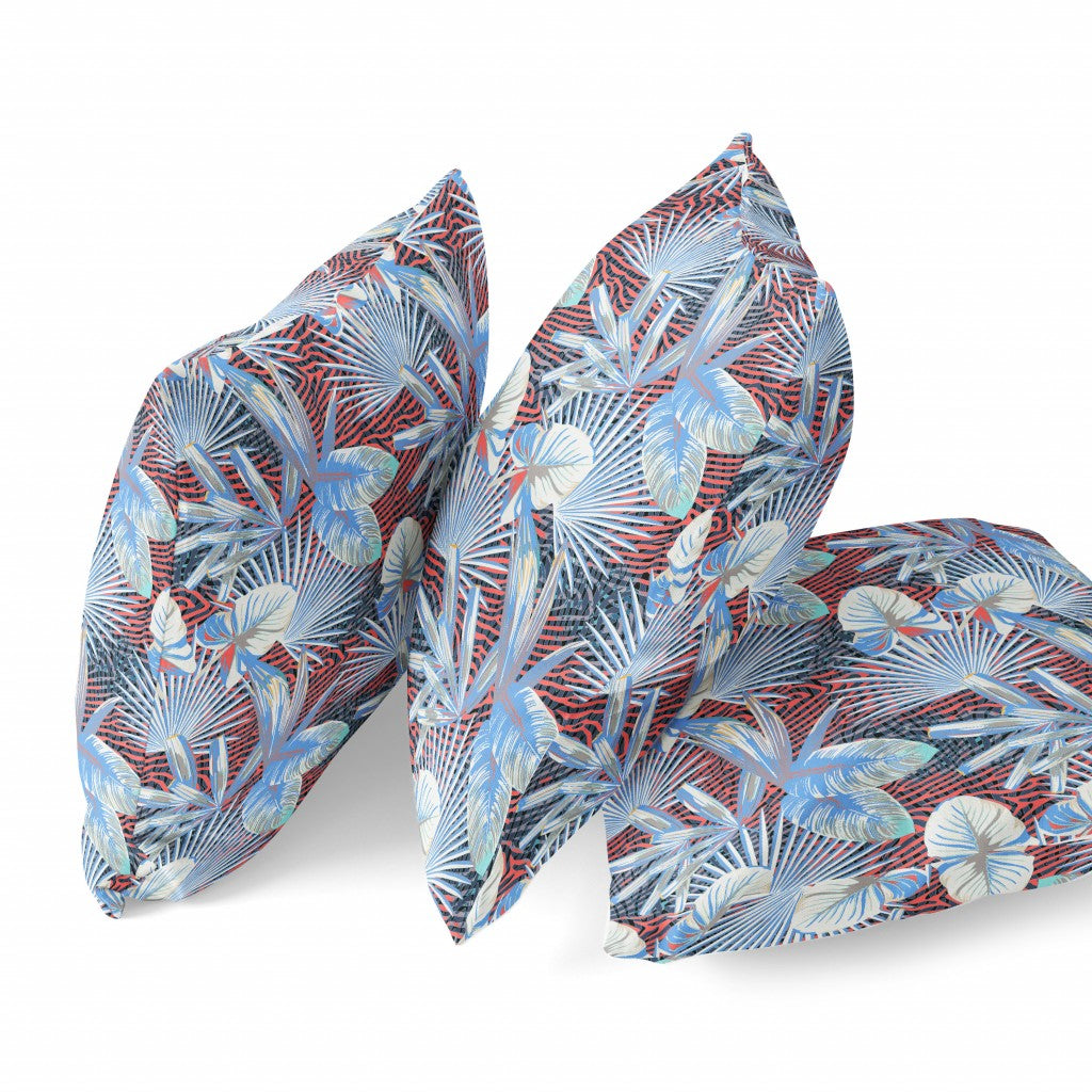 18” Blue Red Tropical Zippered Suede Throw Pillow