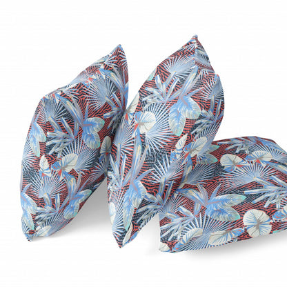 18” Blue Red Tropical Zippered Suede Throw Pillow