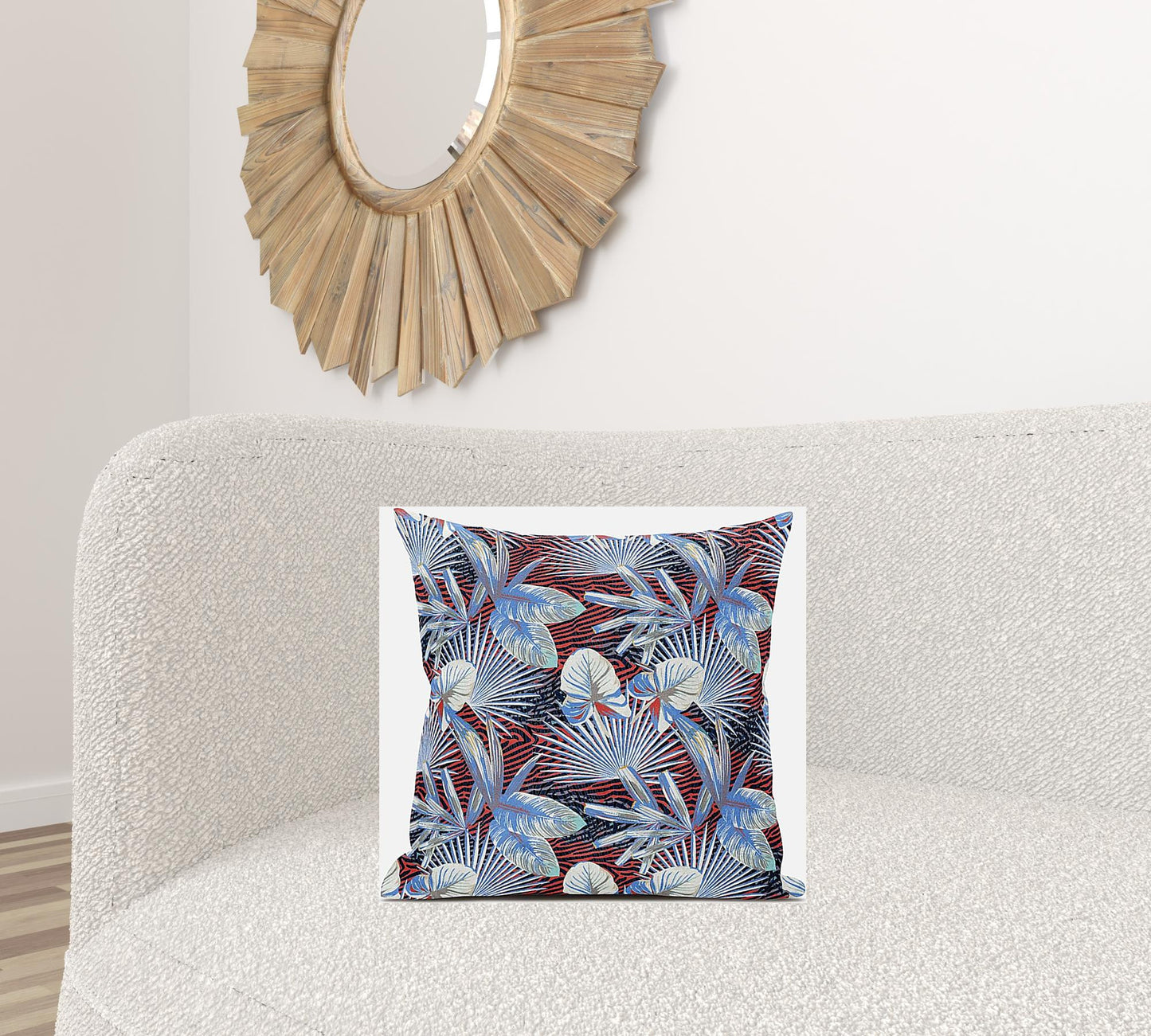 18” Blue Red Tropical Zippered Suede Throw Pillow