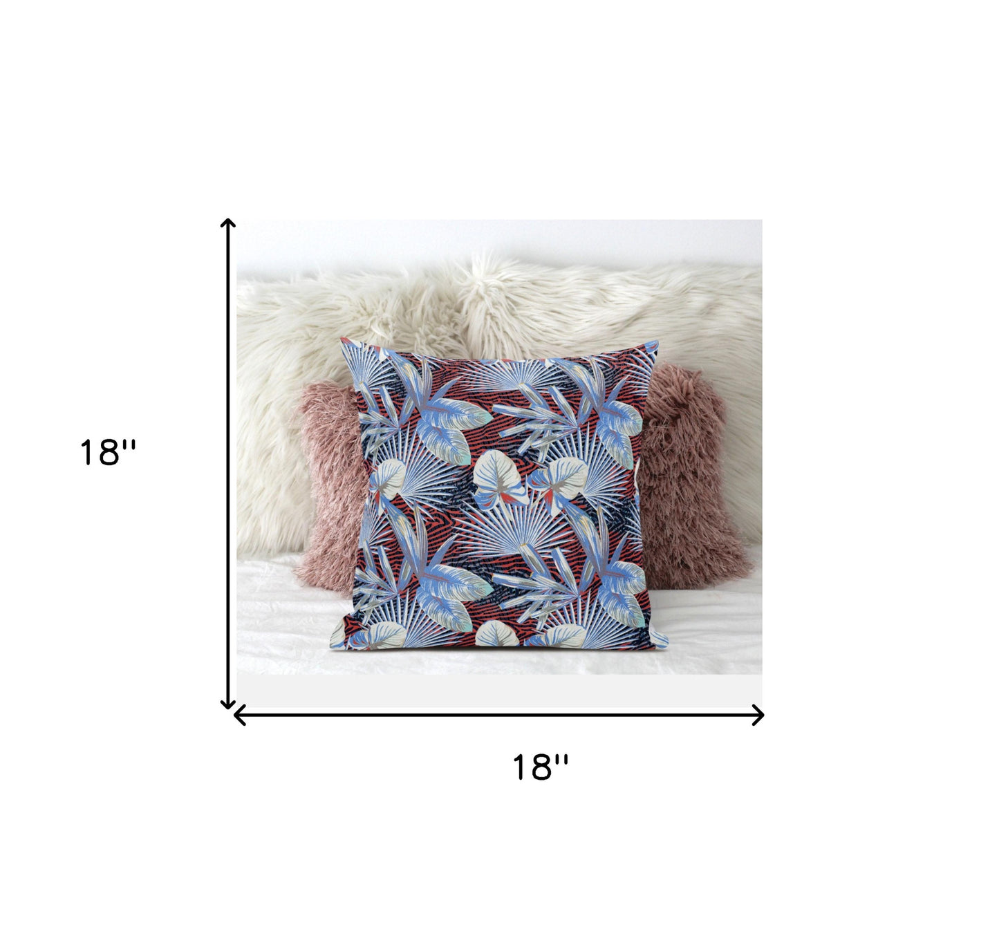 18” Blue Red Tropical Zippered Suede Throw Pillow