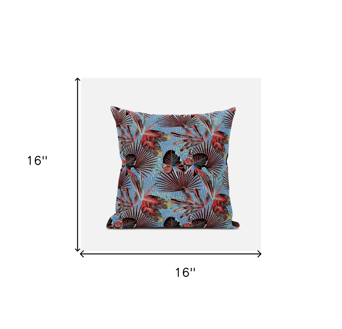 16” Coral Blue Tropical Zippered Suede Throw Pillow