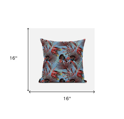 16” Coral Blue Tropical Zippered Suede Throw Pillow