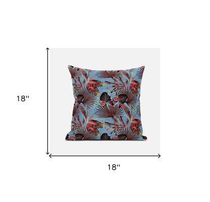 18” Coral Blue Tropical Zippered Suede Throw Pillow