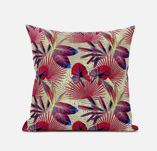 16” Pink Yellow Tropical Zippered Suede Throw Pillow