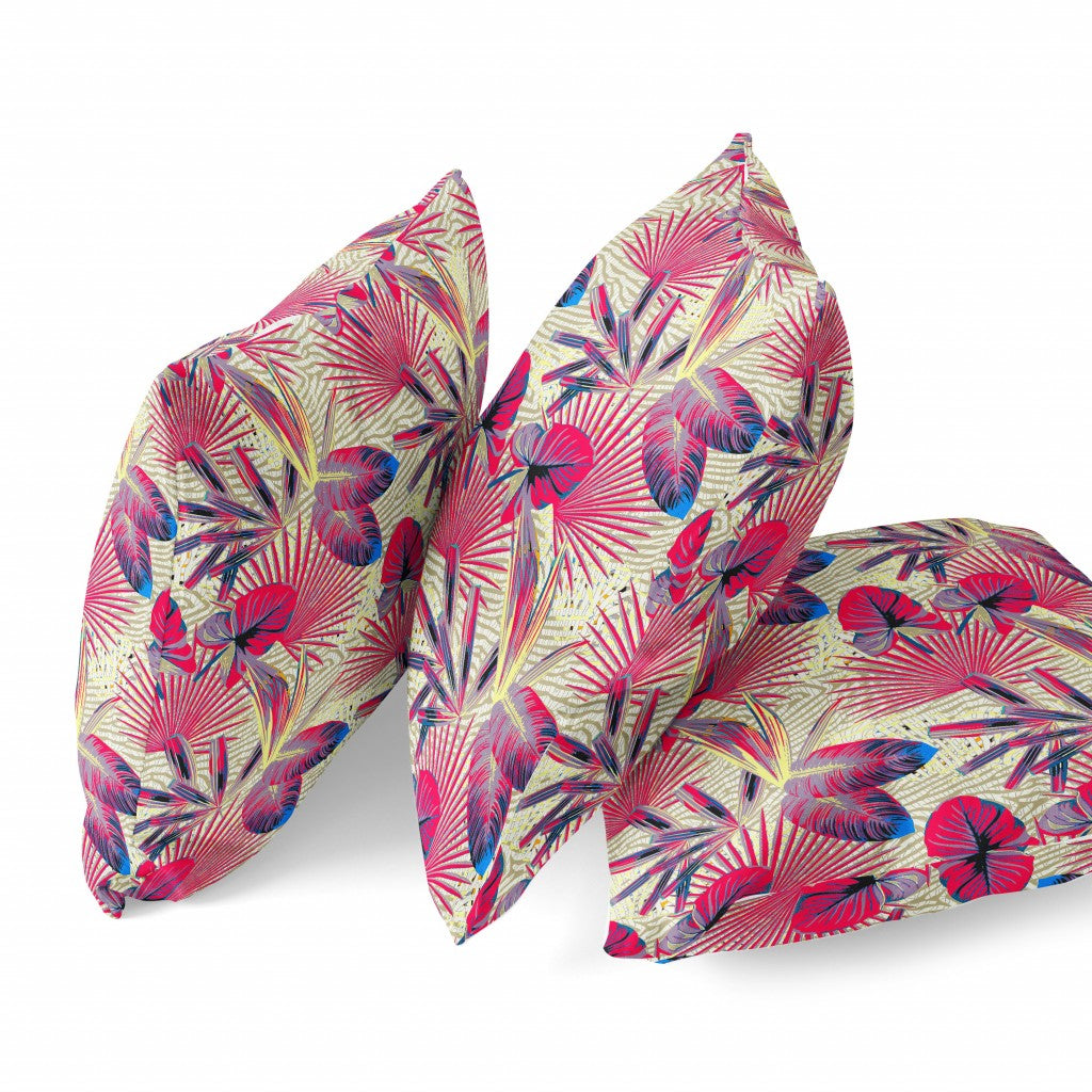 16” Pink Yellow Tropical Zippered Suede Throw Pillow