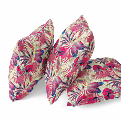 16” Pink Yellow Tropical Zippered Suede Throw Pillow