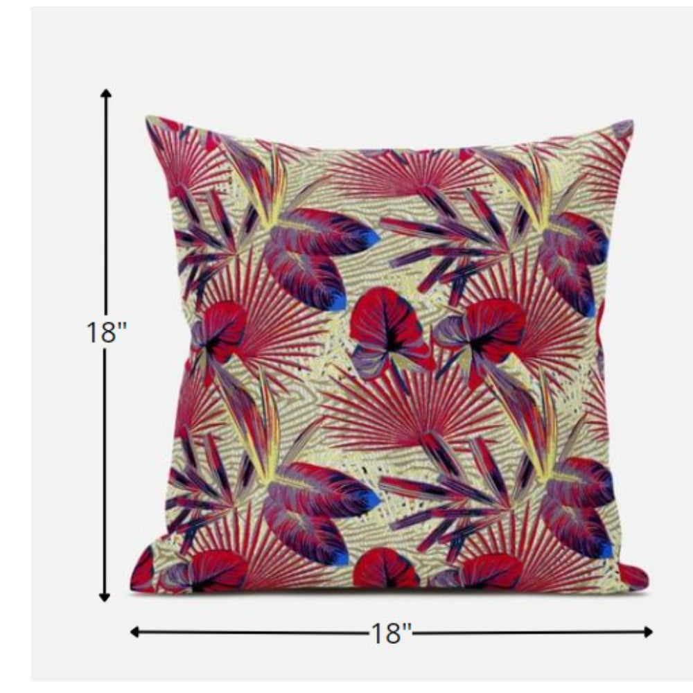 18” Pink Yellow Tropical Zippered Suede Throw Pillow