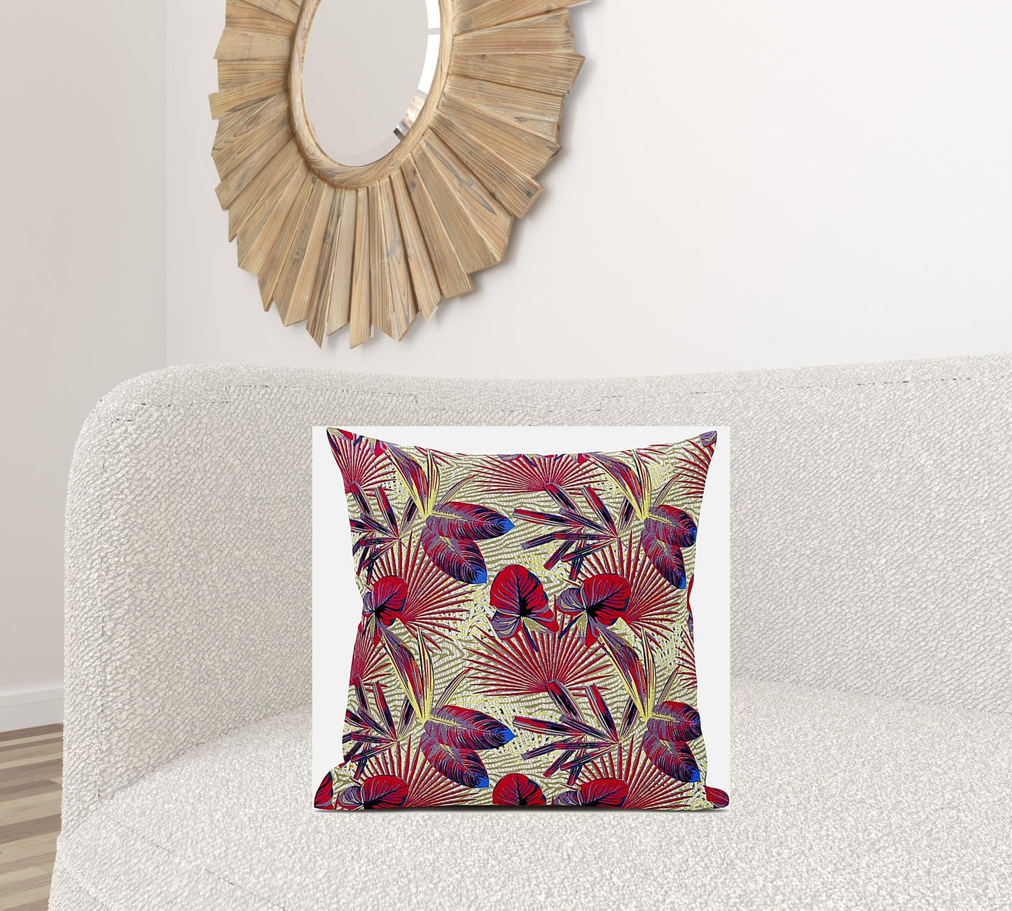 18” Pink Yellow Tropical Zippered Suede Throw Pillow