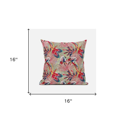 16” Red Gold Tropical Zippered Suede Throw Pillow
