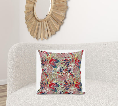 18” Red Gold Tropical Zippered Suede Throw Pillow