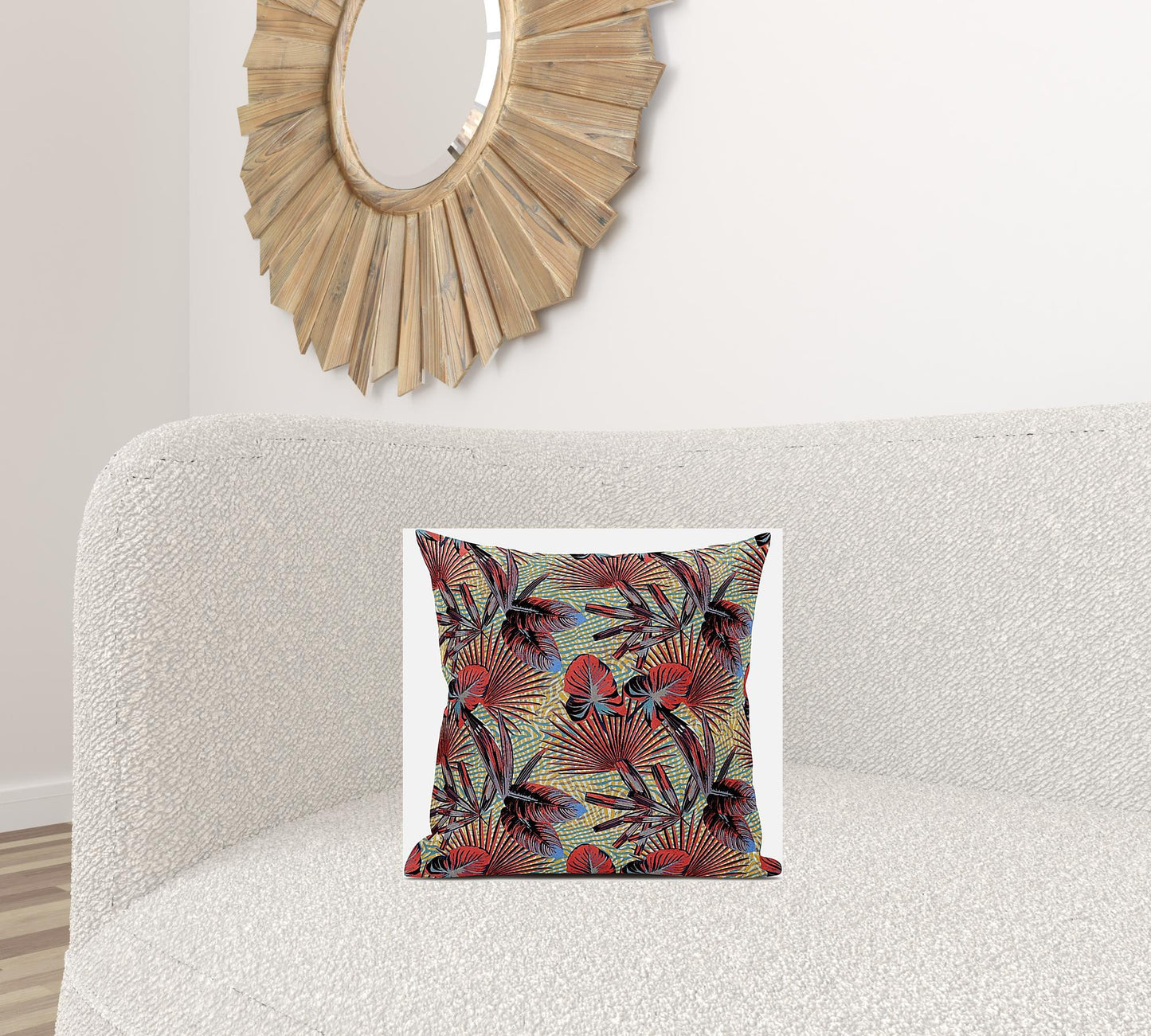 16” Red Yellow Tropical Zippered Suede Throw Pillow